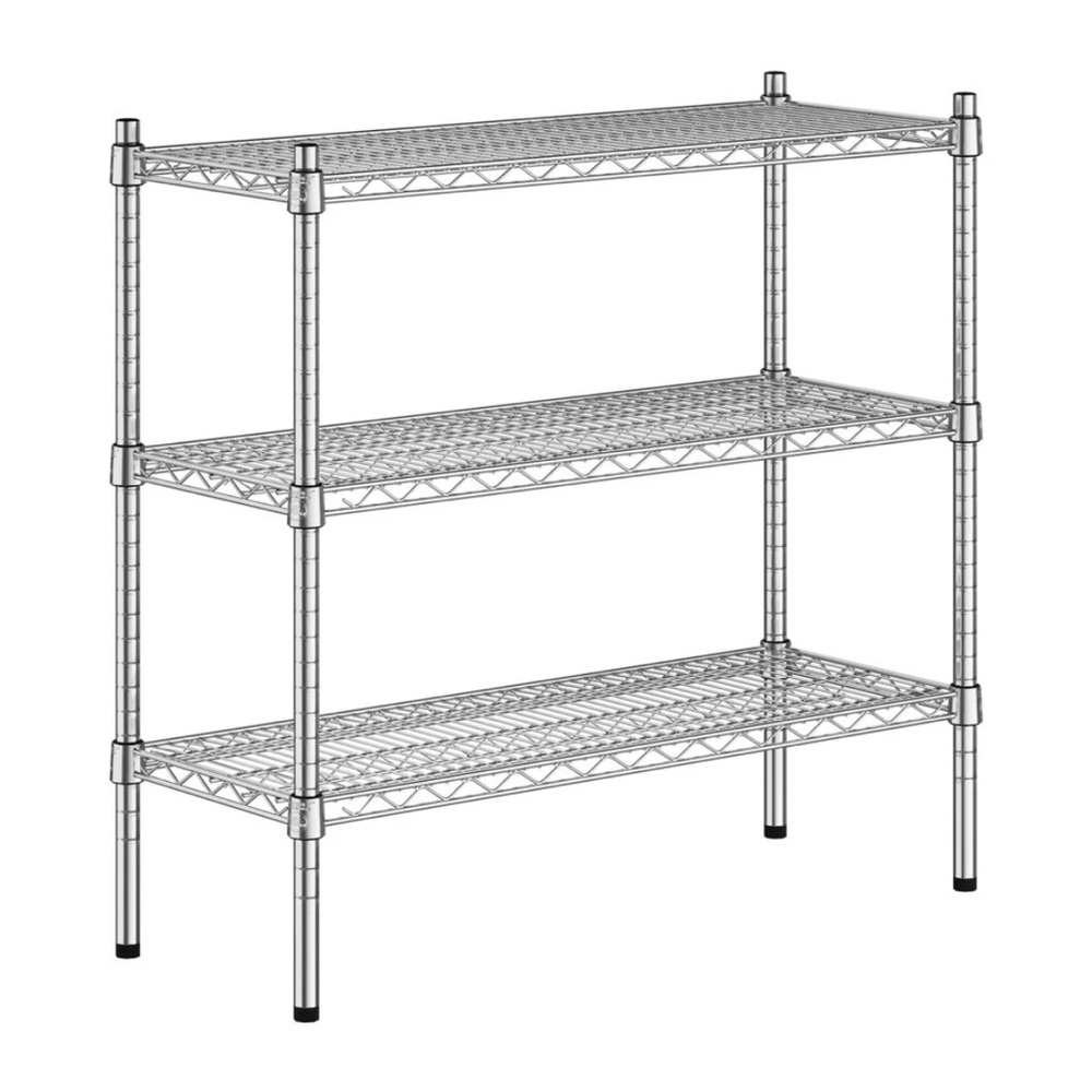 Chrome 3-Tier Steel Wire Garage Storage Shelving Unit, (23” W x 31” H x 13” D)